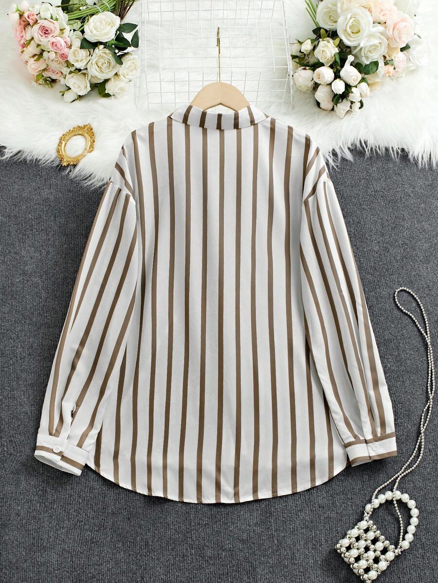 بلوزة وقميص كاجوال بأكمام طويلة ومخططة فضفاضة من INAWLY للنساء للربيع والخريف