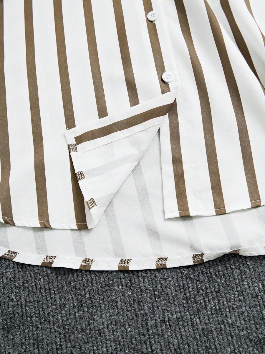 بلوزة وقميص كاجوال بأكمام طويلة ومخططة فضفاضة من INAWLY للنساء للربيع والخريف