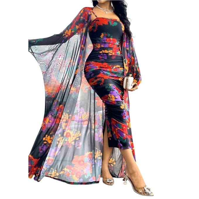 طقم لانجيري نوم قطعتين بلون سادة – قميص نوم + روب (بيبي دول) – متعدد الألوان