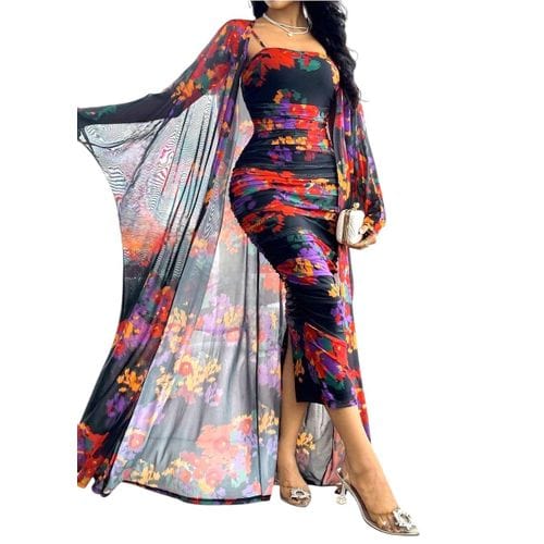 طقم لانجيري نوم قطعتين بلون سادة – قميص نوم + روب (بيبي دول) – متعدد الألوان