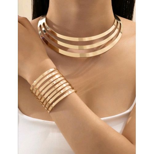 طقم إكسسوارات ذهبي عصري مكوّن من عقد واسورة متعدده
