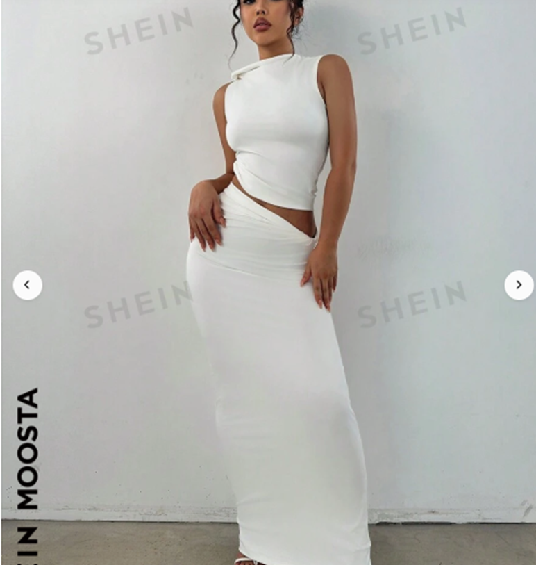 فستان نسائي طويل بلون موحّد بتصميم كتّ بدون أكمام وقصّة جانبية مكشوفة من Shein
