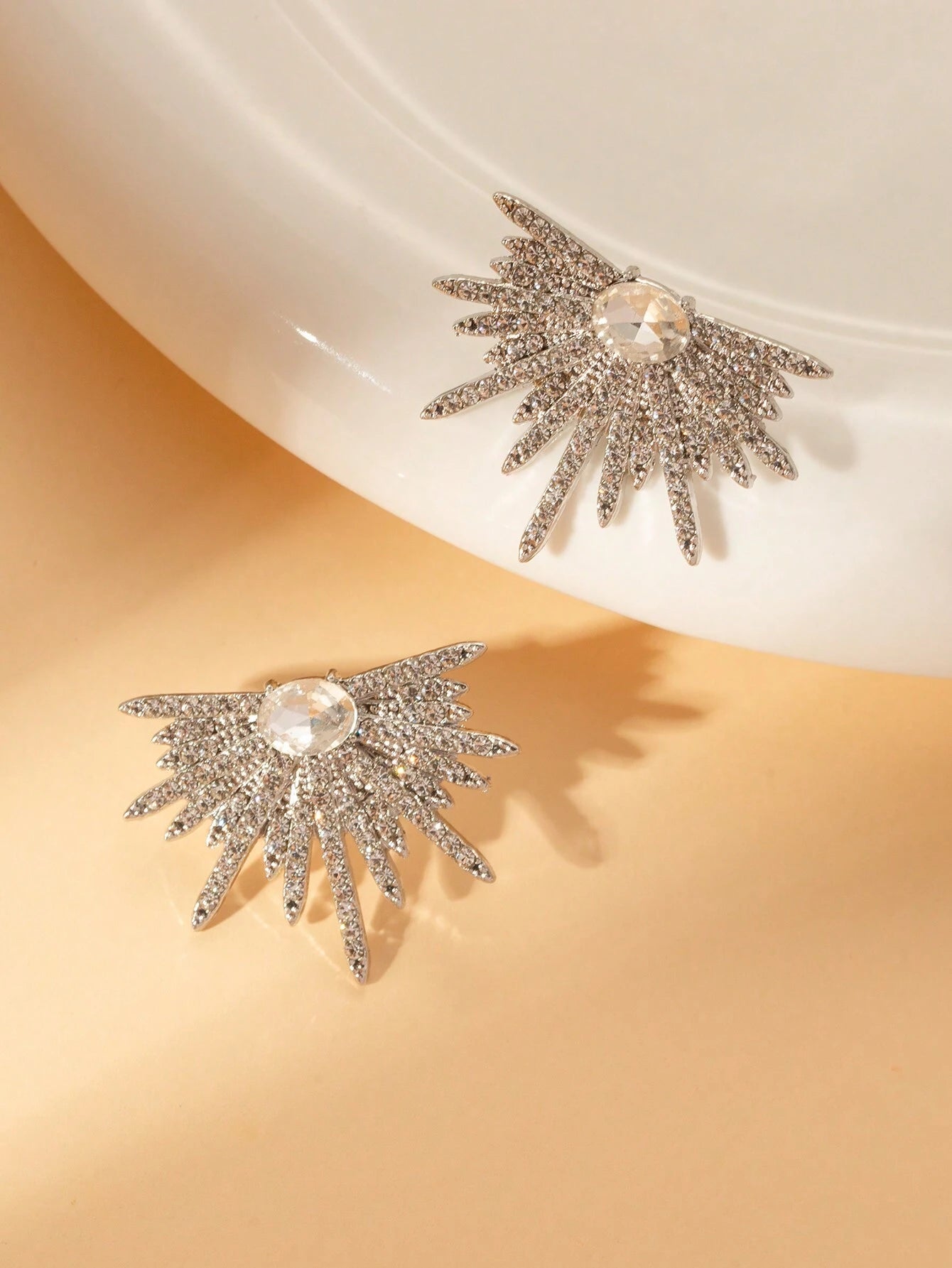 SHEIN 1pair Sparkling Wing – Shaped Earrings Full Of Rhinestone