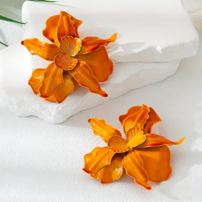 حلق  بشكل زهرة برتقالية ثلاثية الأبعاد – أسلوب بوهيمي عصري وخفيف