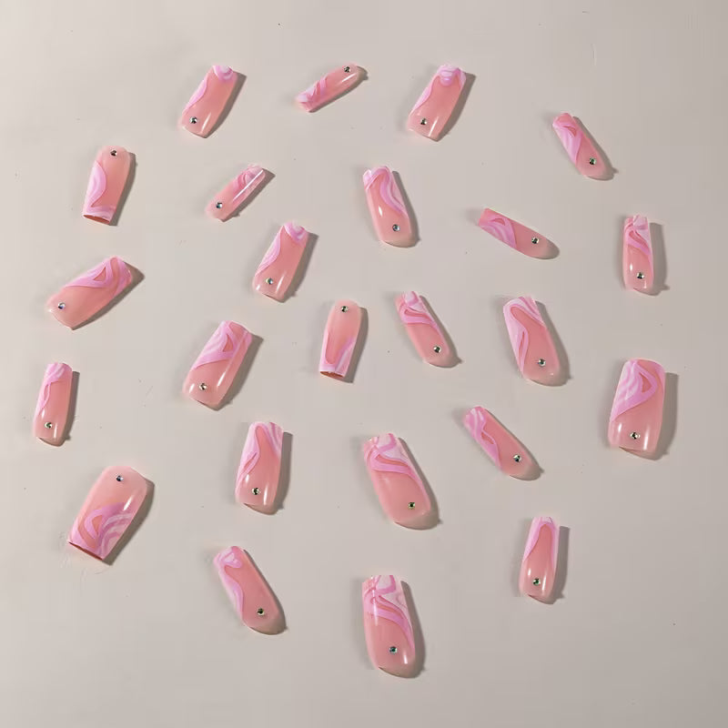 أظافر صناعية مع ديكور من حجر الراين، أظافر بغطاء كامل لامع للنساء Shein