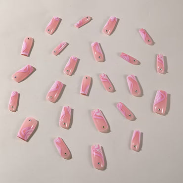 أظافر صناعية مع ديكور من حجر الراين، أظافر بغطاء كامل لامع للنساء Shein