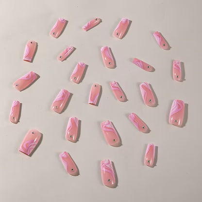 أظافر صناعية مع ديكور من حجر الراين، أظافر بغطاء كامل لامع للنساء Shein