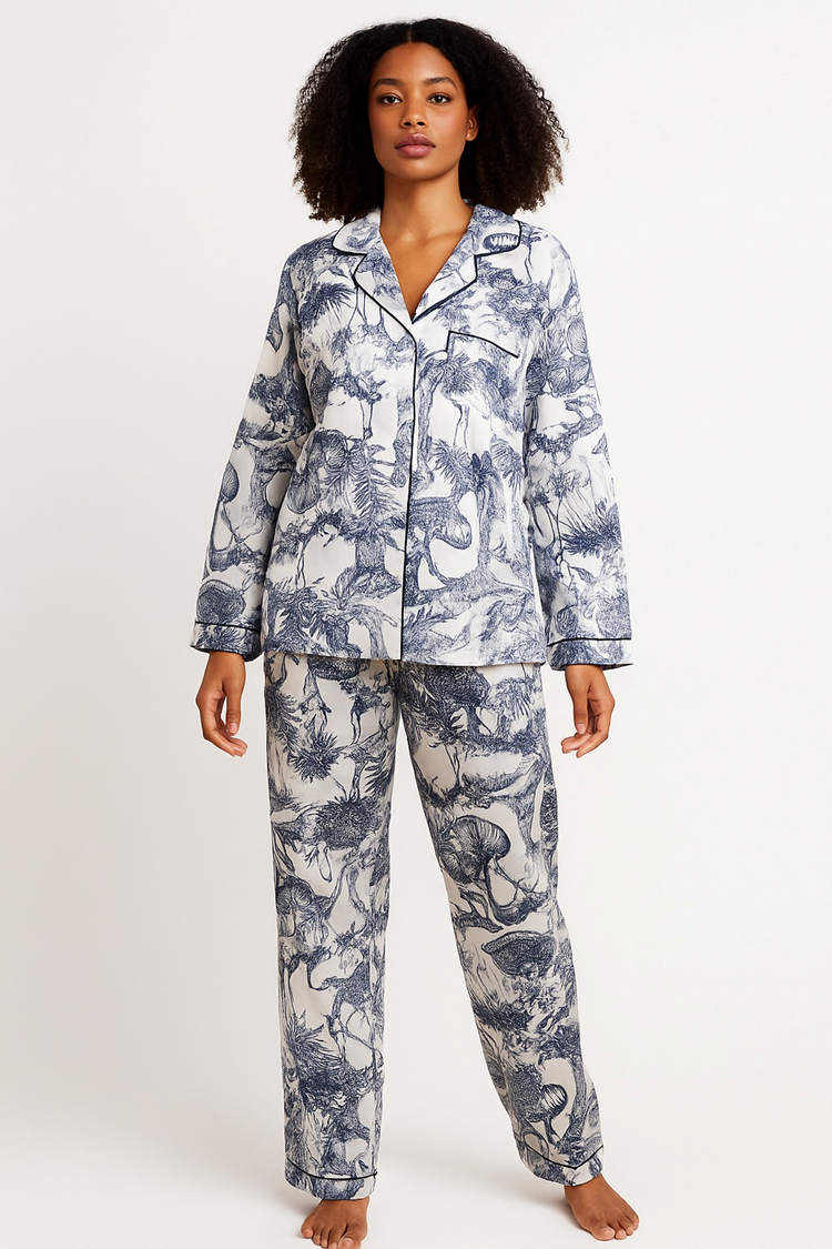 بيجامة طويلة بنقشة نباتات وأشجار استوائية من Shein