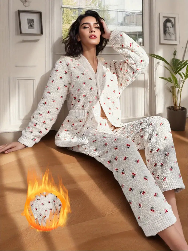بيجامة نسائي من الفلانيل للخريف والشتاء