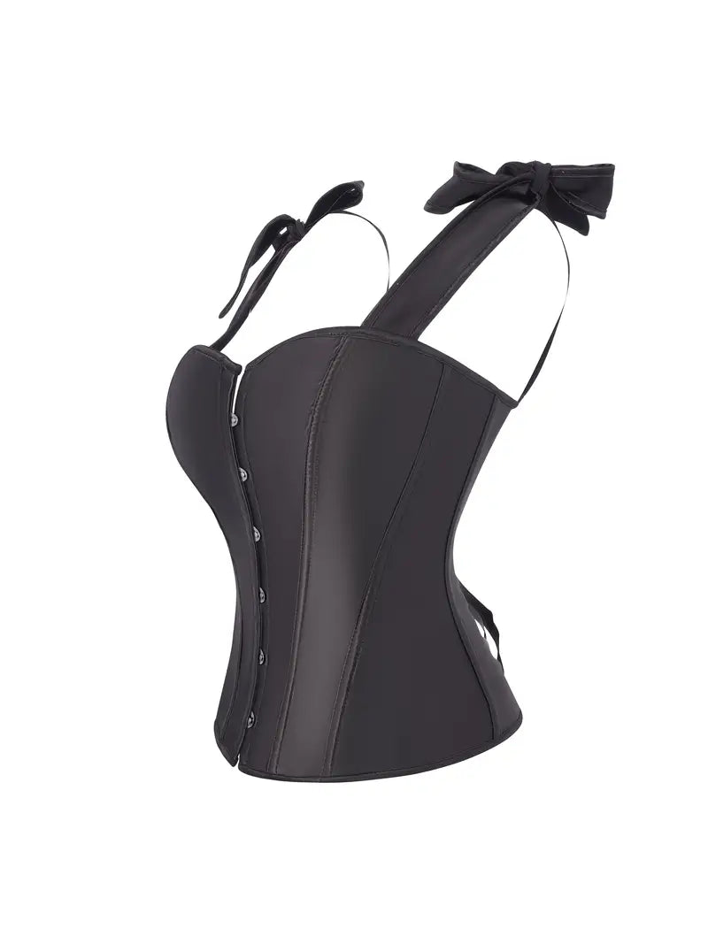 Women's Double Adjustable Belt Top Corset - Black Lace Waist Trainer with Front Buckle, Tummy Control Shapewear