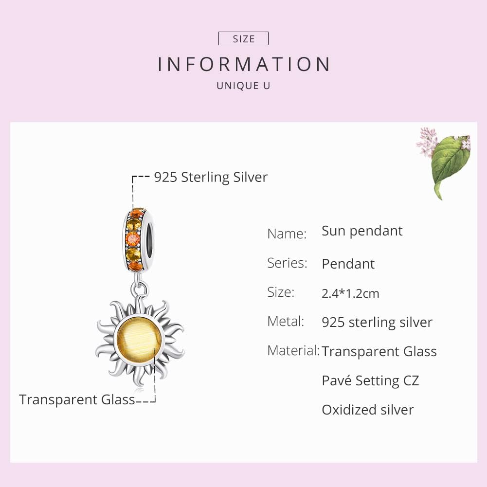 دلاية على شكل شمس لسوار باندورا من دويس، خرز من الفضة الاسترلينية 925 من الزجاج البرتقالي مع صندوق هدايا مجوهرات، زركونيا مكعب، زركونيا مكعب