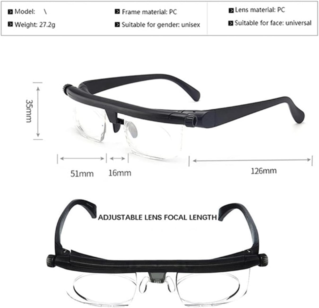 نظارة بعدسات قابلة لتعديل البُعد البؤري – مناسبة لمدّ البصر وللرؤية الواضحة لجميع الأعمار