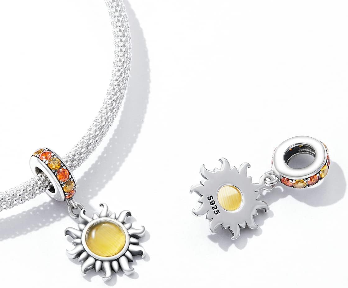 دلاية على شكل شمس لسوار باندورا من دويس، خرز من الفضة الاسترلينية 925 من الزجاج البرتقالي مع صندوق هدايا مجوهرات، زركونيا مكعب، زركونيا مكعب