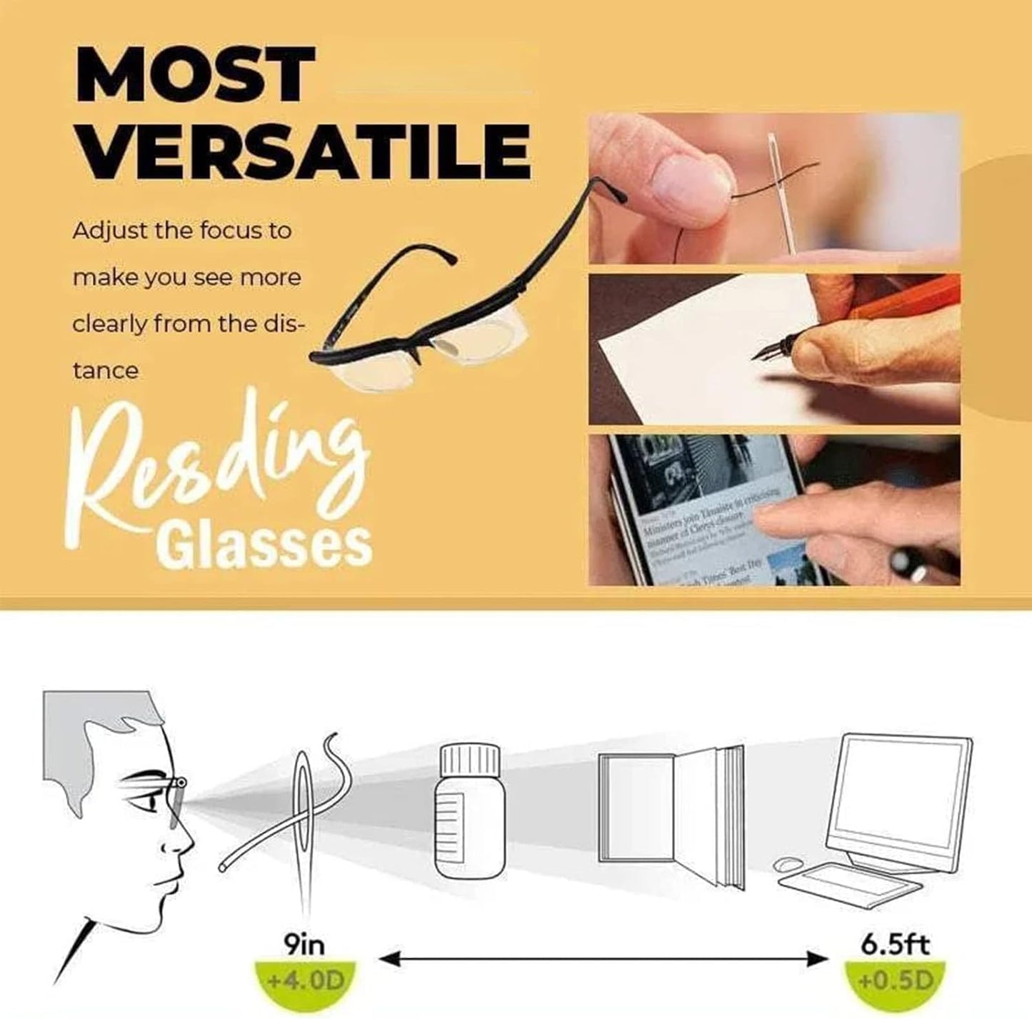 نظارة بعدسات قابلة لتعديل البُعد البؤري – مناسبة لمدّ البصر وللرؤية الواضحة لجميع الأعمار