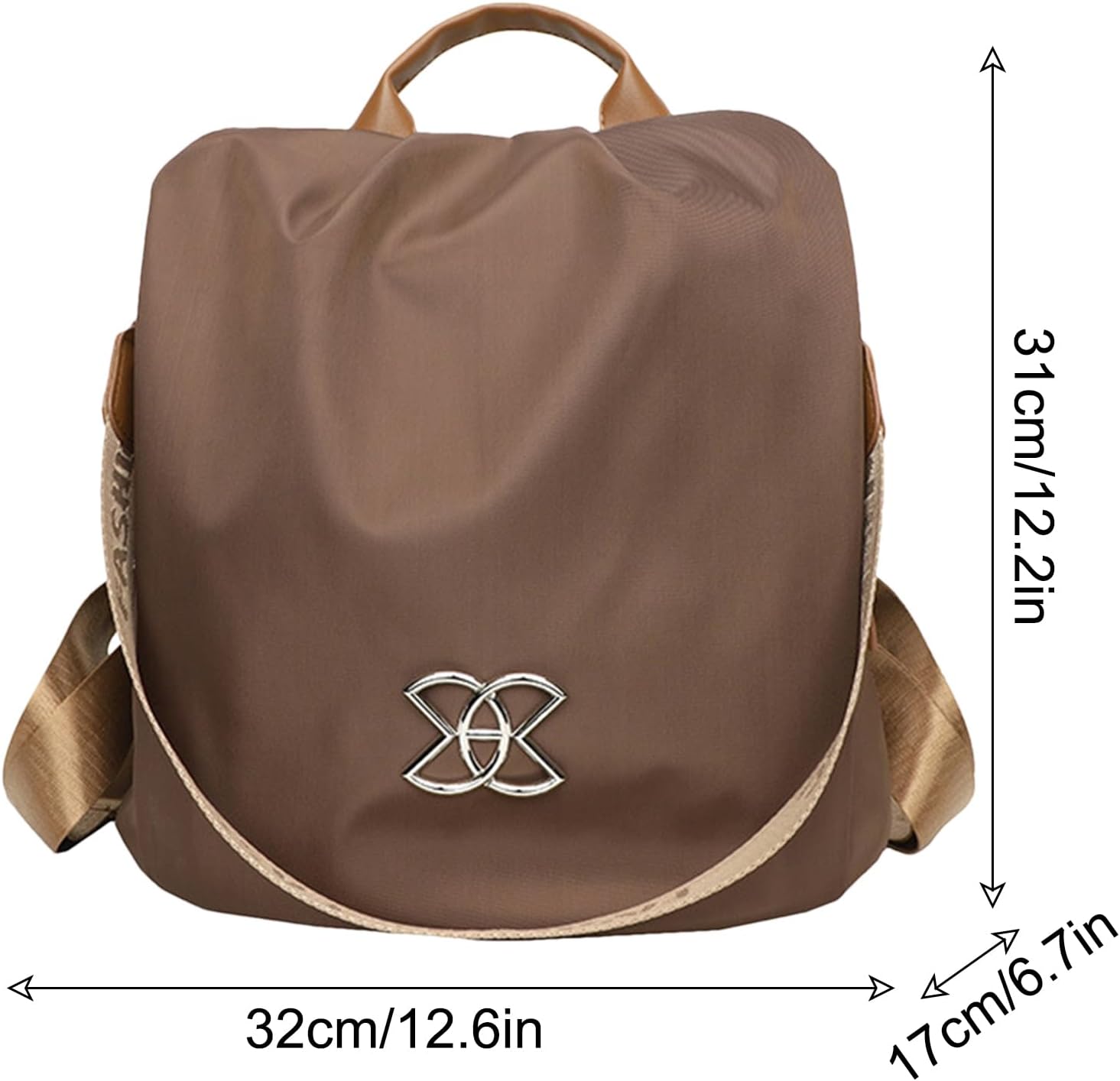 حقيبة ظهر بدون علامة تجارية بسحاب خلفي للكبار (بنية) Shein