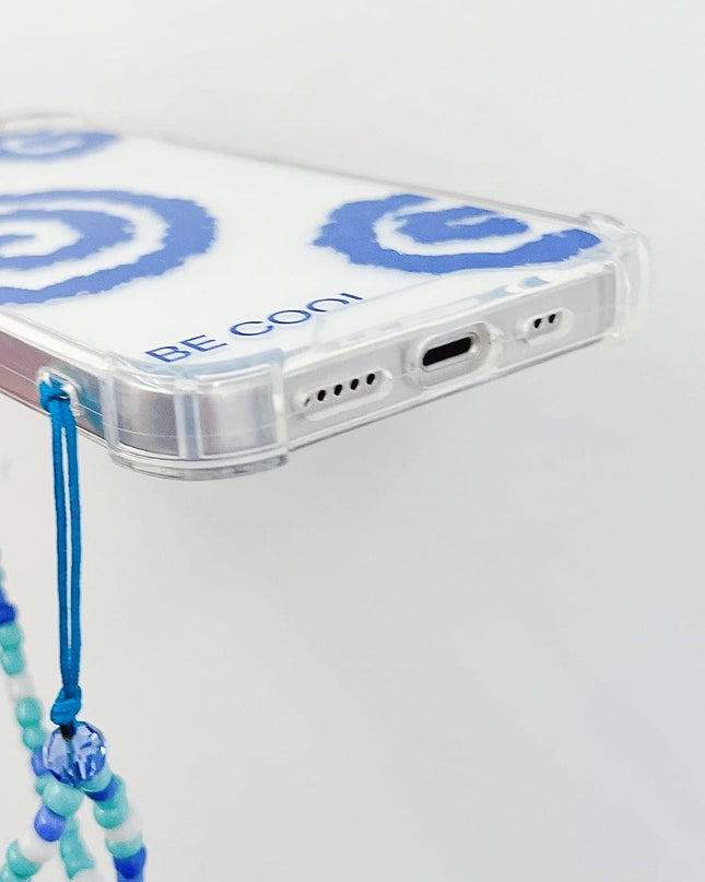 جراب شفاف بنقشة دوامات مع حبل خرز لليد – أزرق – متوافق مع iPhone 12 pro
