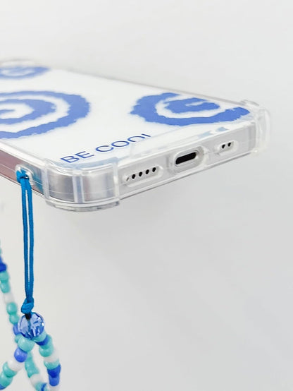 جراب شفاف بنقشة دوامات مع حبل خرز لليد – أزرق – متوافق مع iPhone 12 pro
