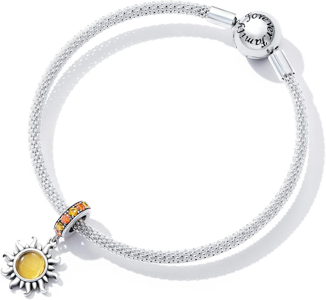 دلاية على شكل شمس لسوار باندورا من دويس، خرز من الفضة الاسترلينية 925 من الزجاج البرتقالي مع صندوق هدايا مجوهرات، زركونيا مكعب، زركونيا مكعب