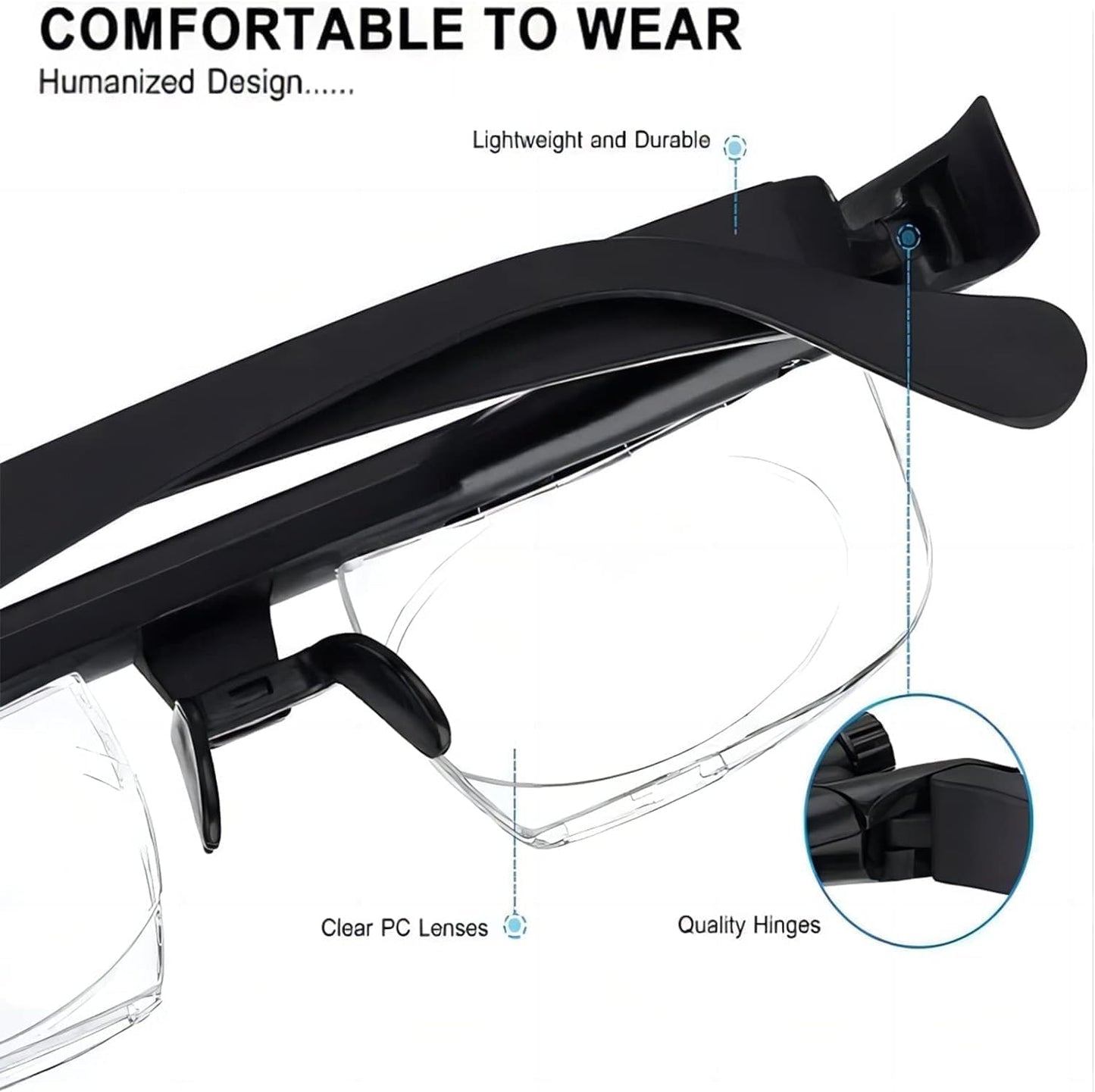 نظارة بعدسات قابلة لتعديل البُعد البؤري – مناسبة لمدّ البصر وللرؤية الواضحة لجميع الأعمار