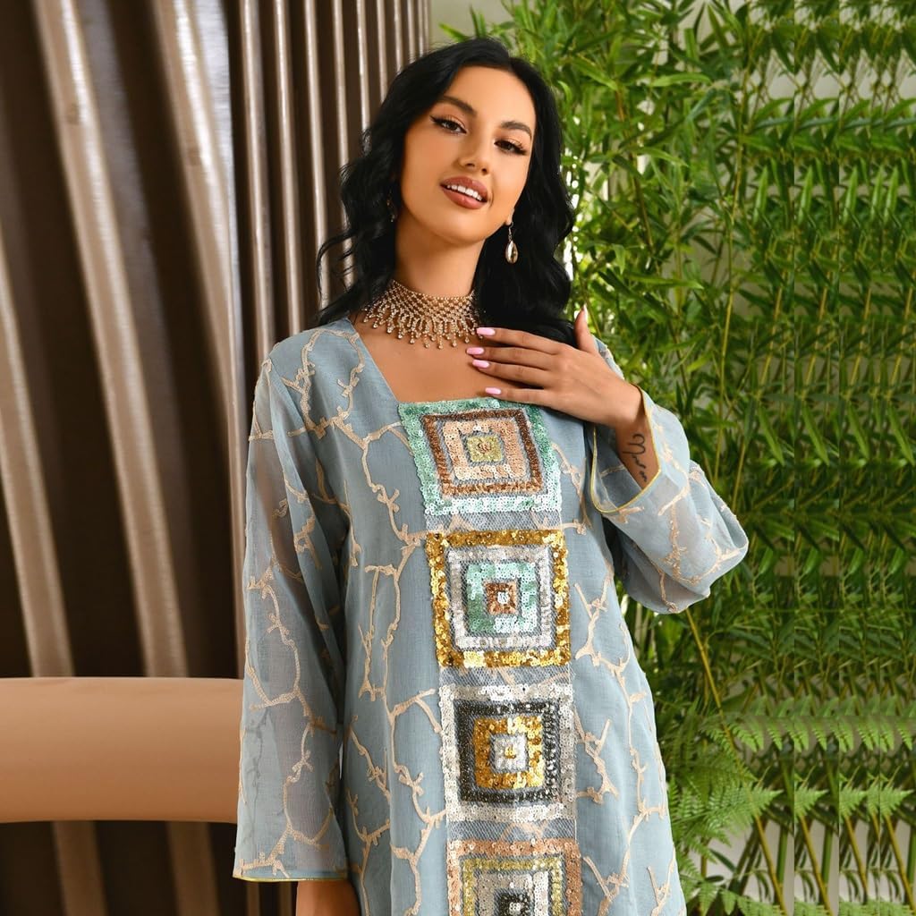 فستان بأكمام طويلة للنساء، عباية إسلامية، فستان ماكسي عربي إسلامي