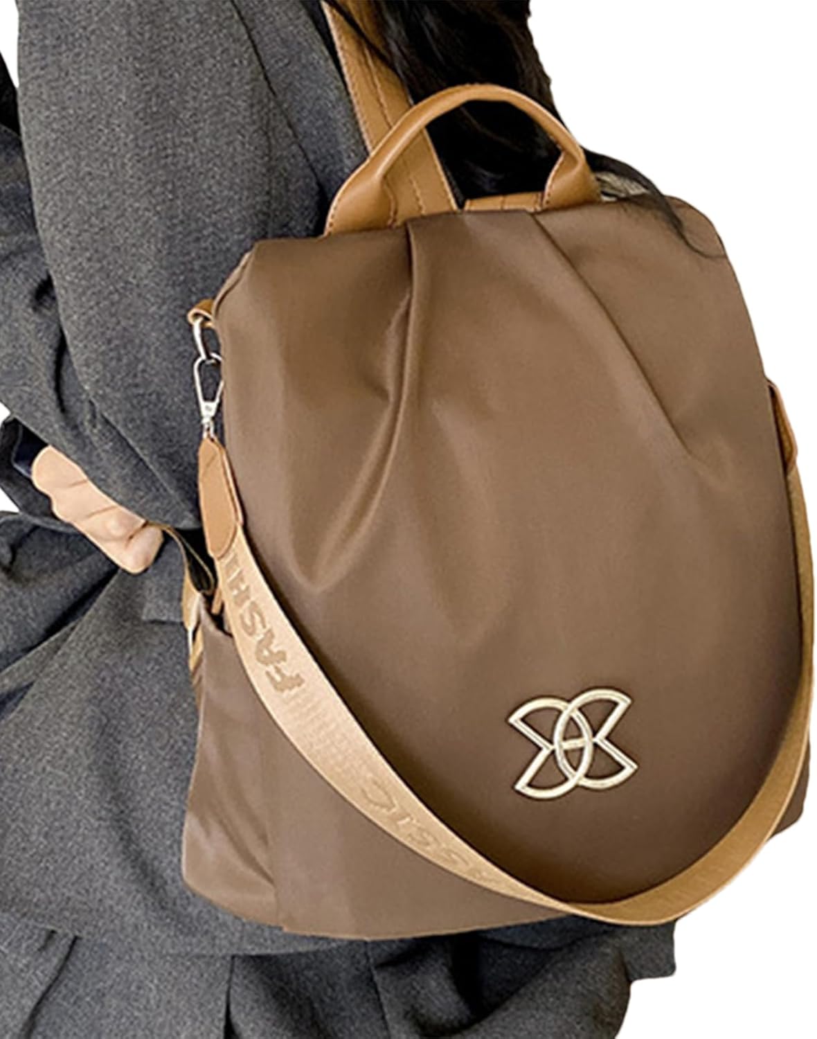 حقيبة ظهر بدون علامة تجارية بسحاب خلفي للكبار (بنية) Shein