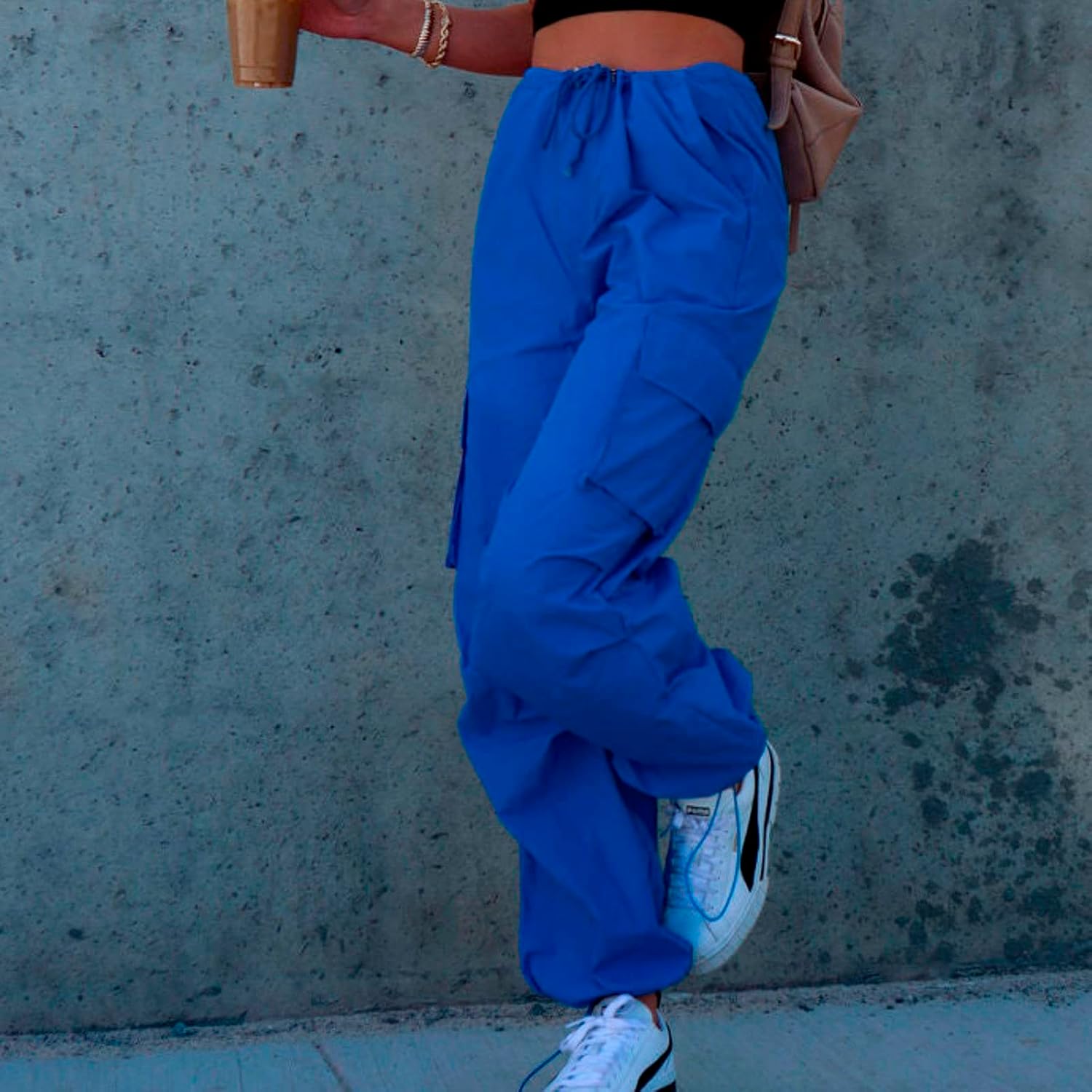 De Moda Women's Cargo Workout Pants with Belt
