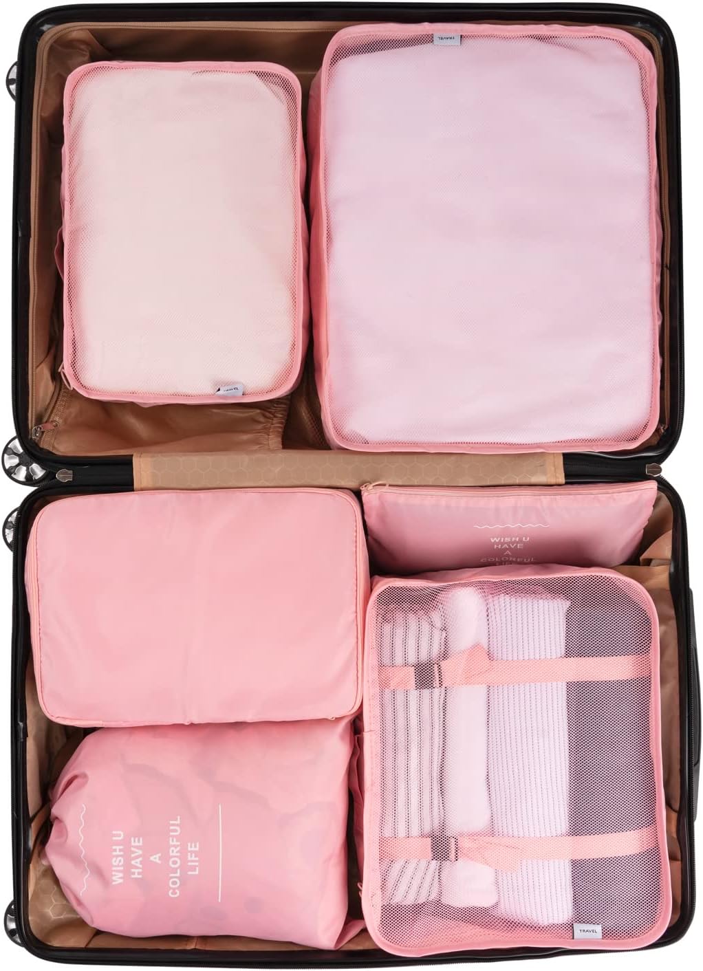 مجموعة أدويتا 6 قطع لتنظيم الحقائب – منظمات سفر عملية باللون الوردي