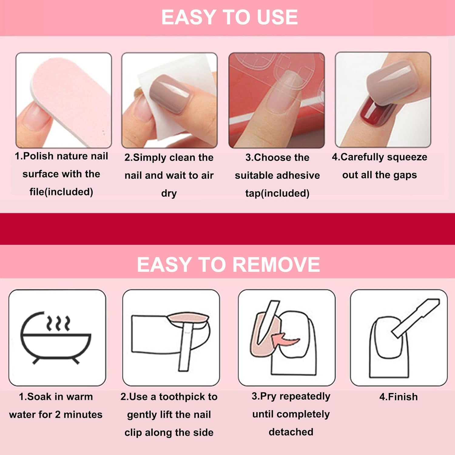 24 قطعة أظافر صناعية وردية لامعة متوسطة الطول Shein