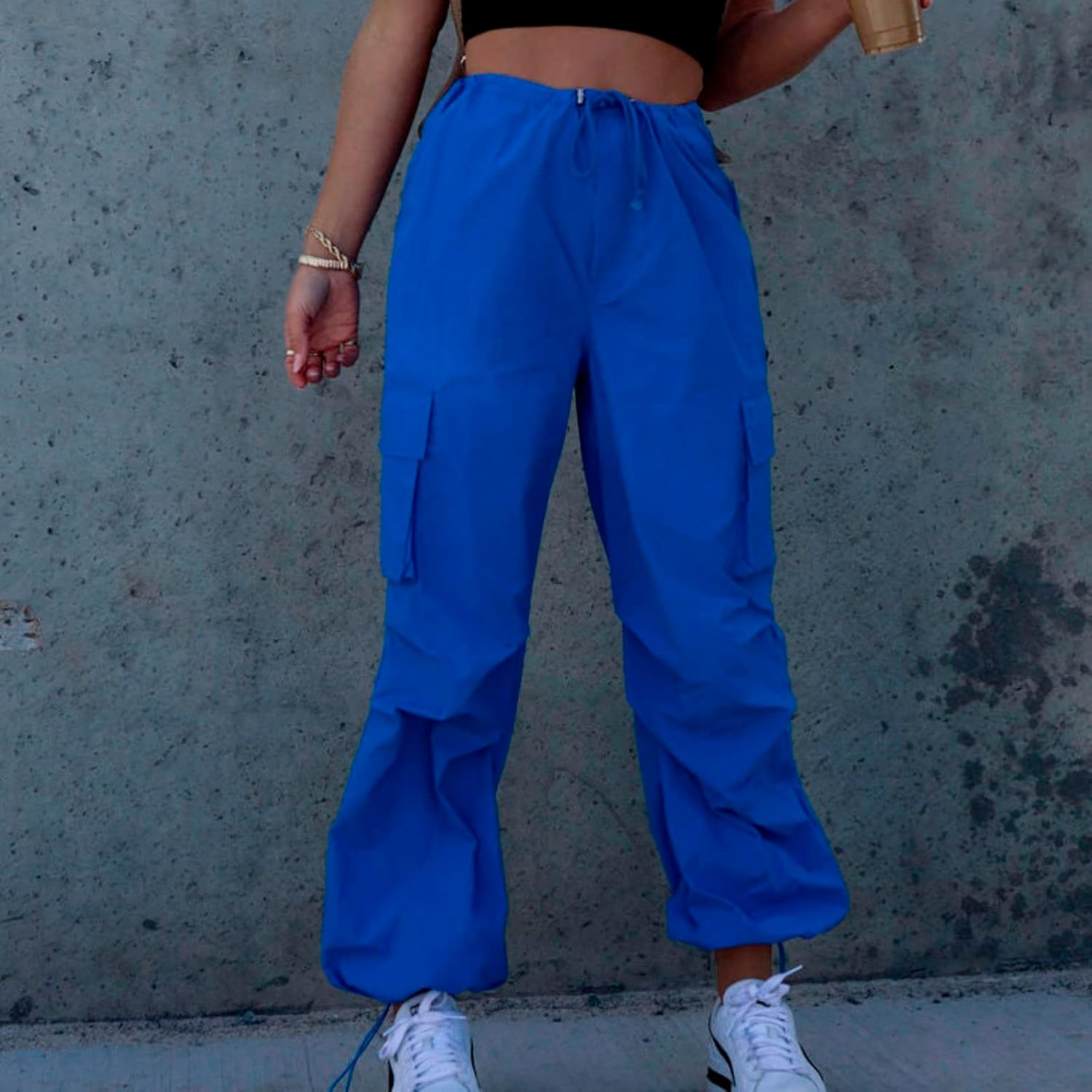 De Moda Women's Cargo Workout Pants with Belt