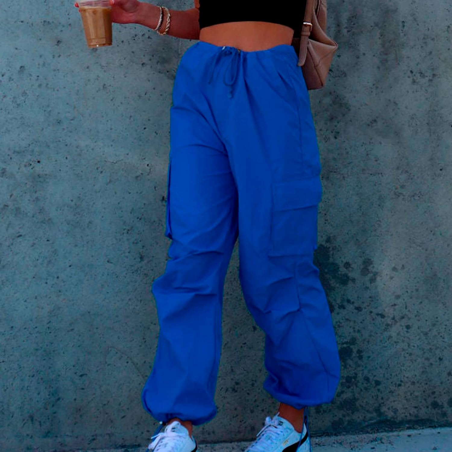 De Moda Women's Cargo Workout Pants with Belt
