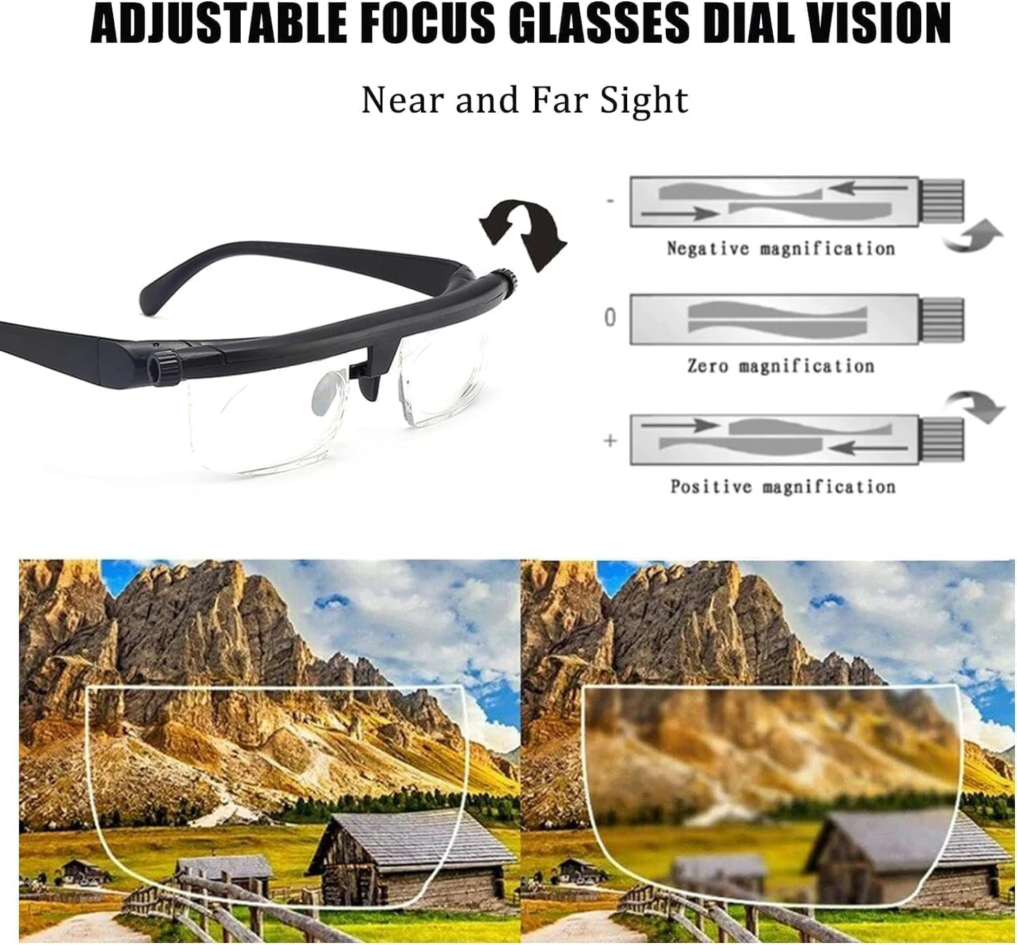 نظارة بعدسات قابلة لتعديل البُعد البؤري – مناسبة لمدّ البصر وللرؤية الواضحة لجميع الأعمار