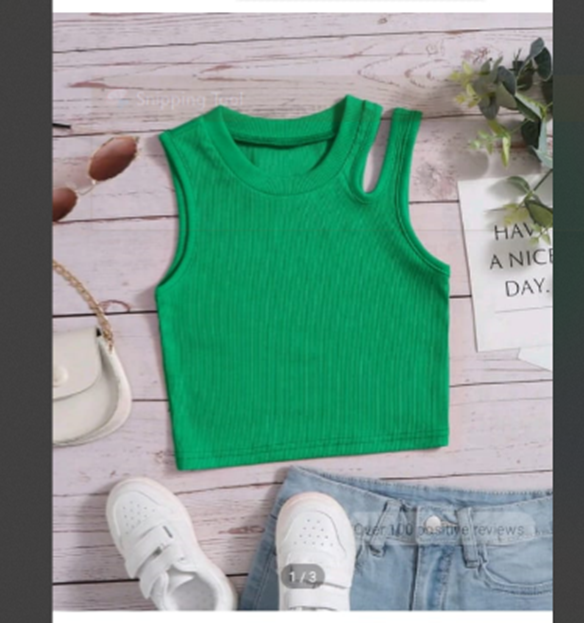 توب كت اطفال من 11/12 سنه  ضيق مضلع بلون أخضر من Shein