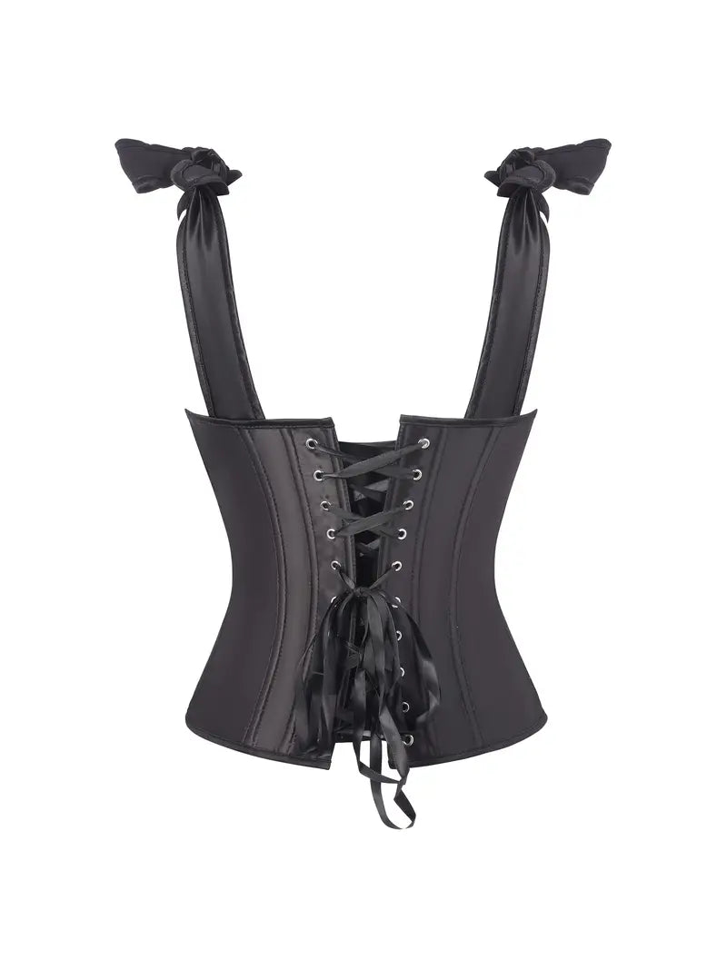Women's Double Adjustable Belt Top Corset - Black Lace Waist Trainer with Front Buckle, Tummy Control Shapewear