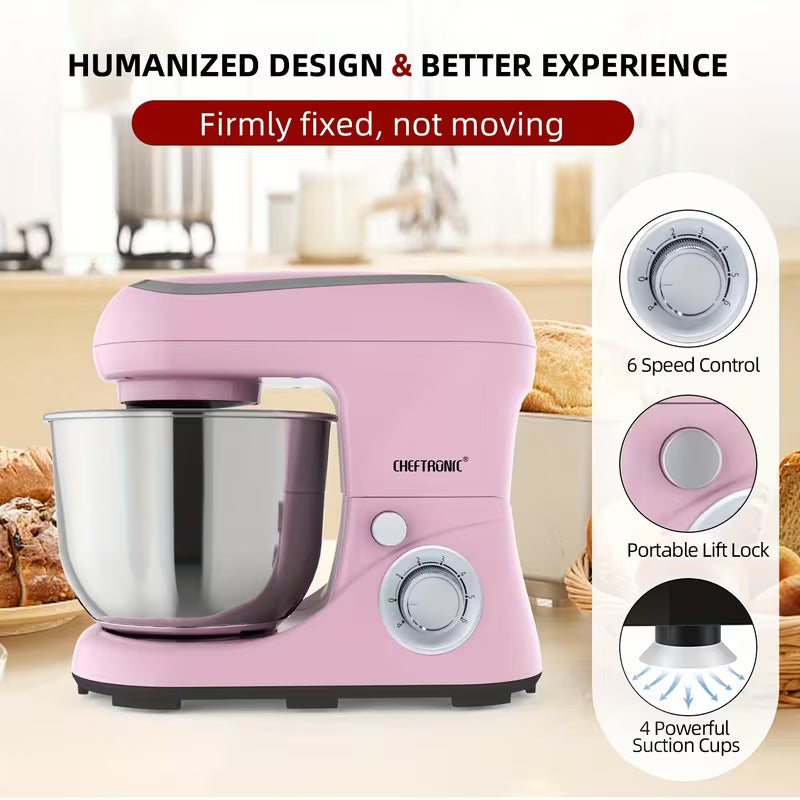 خلاط ستاند كهربائي CHEFTRONIC بسعة 5 لتر – 1300 واط مع 6+ سرعات وملحقات متعددة