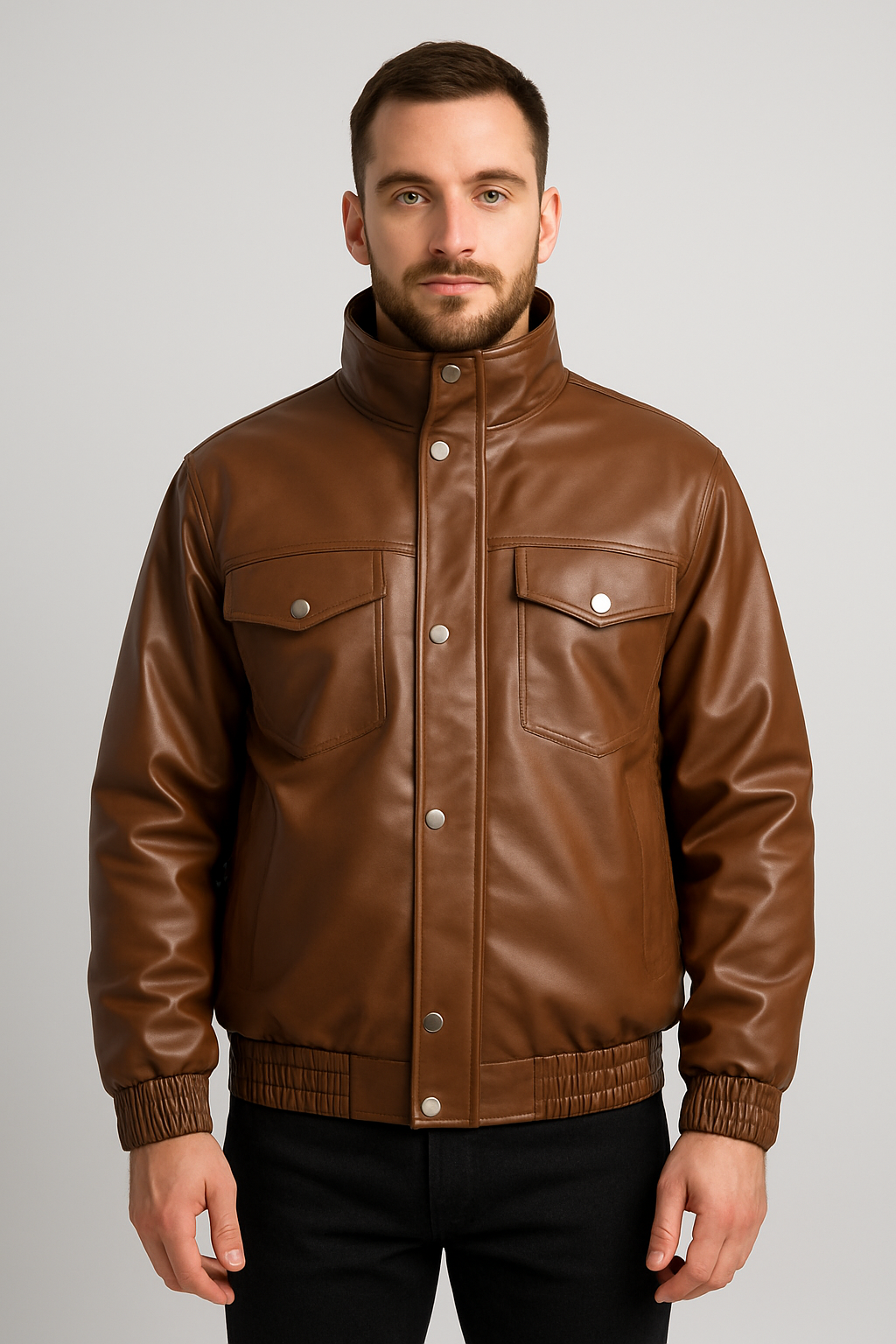 Men's Casual Loose Fit Business PU Leather Jacket