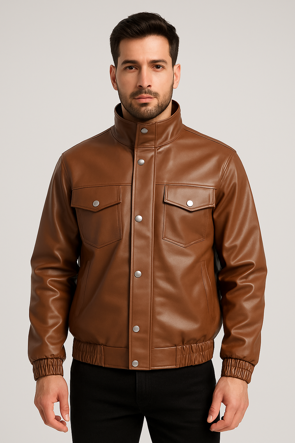 Men's Casual Loose Fit Business PU Leather Jacket