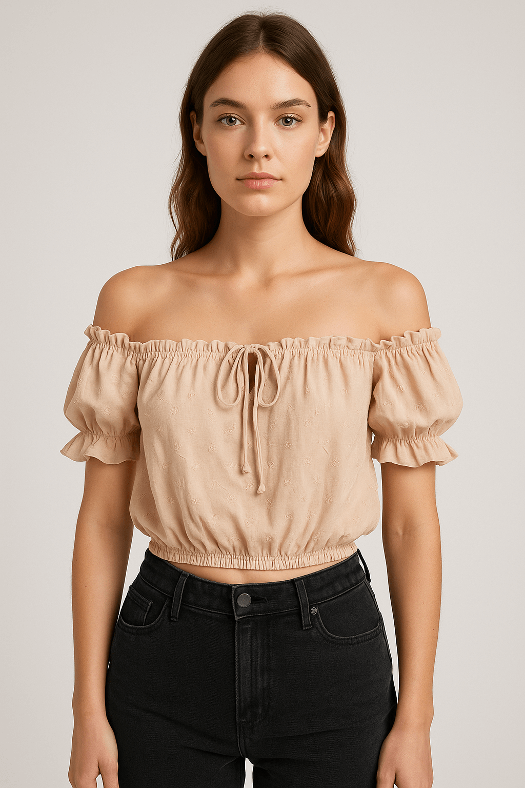 توب أوف شولدر (Off Shoulder) من Shein – بأكمام قصيرة وكشكشة أنثوية