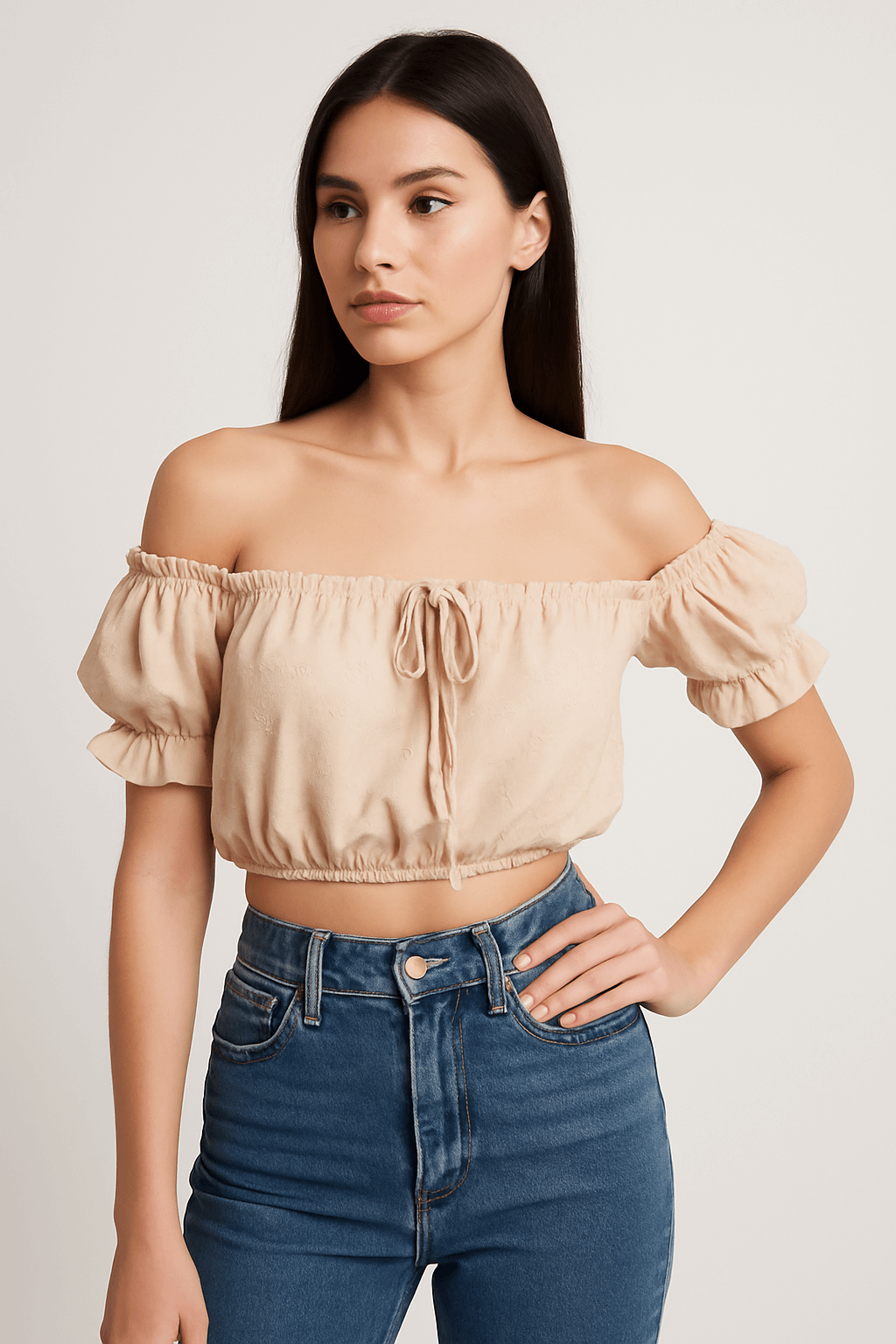 توب أوف شولدر (Off Shoulder) من Shein – بأكمام قصيرة وكشكشة أنثوية