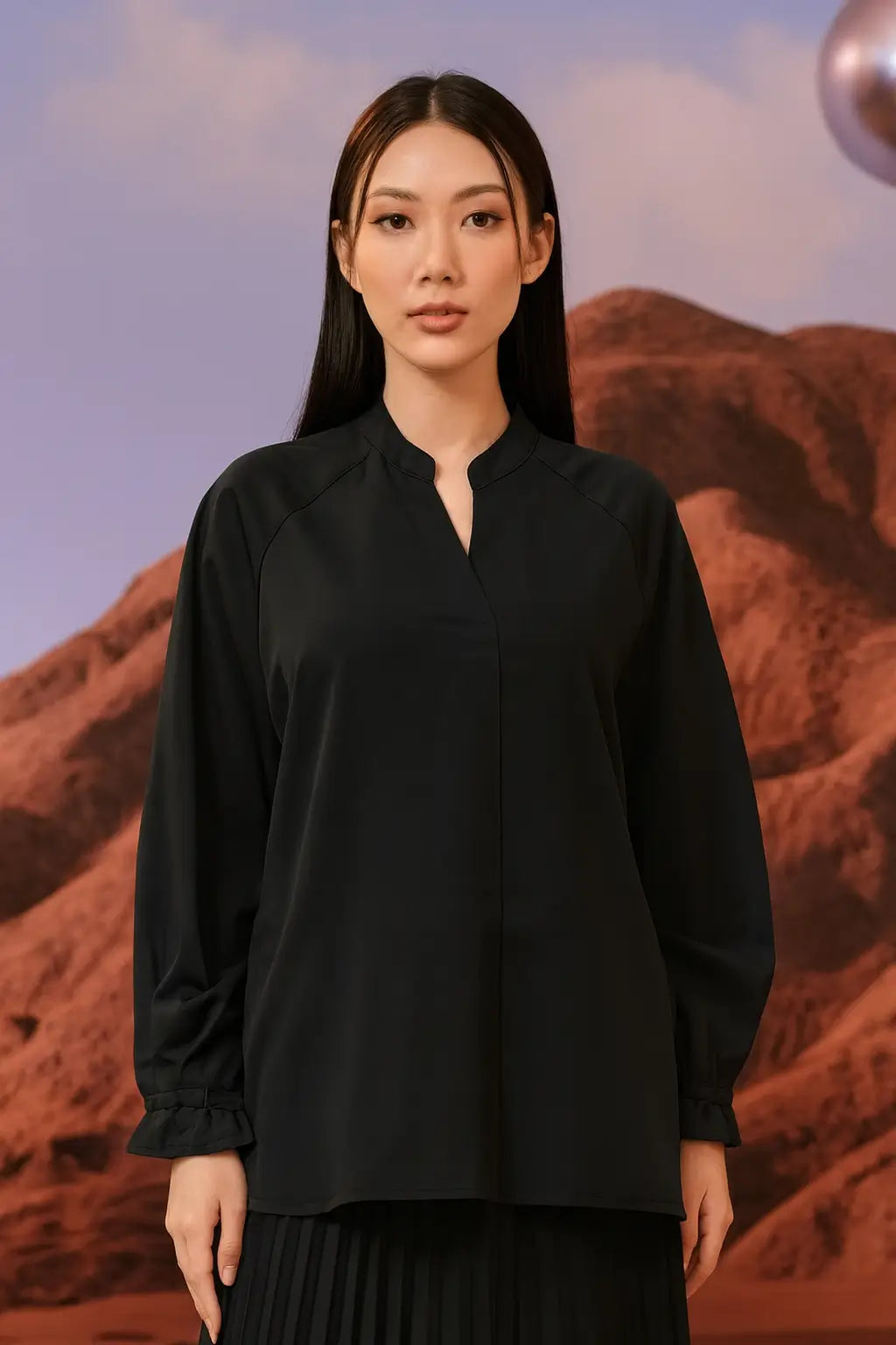 بلوزة سوداء بأكمام طويلة من Shein