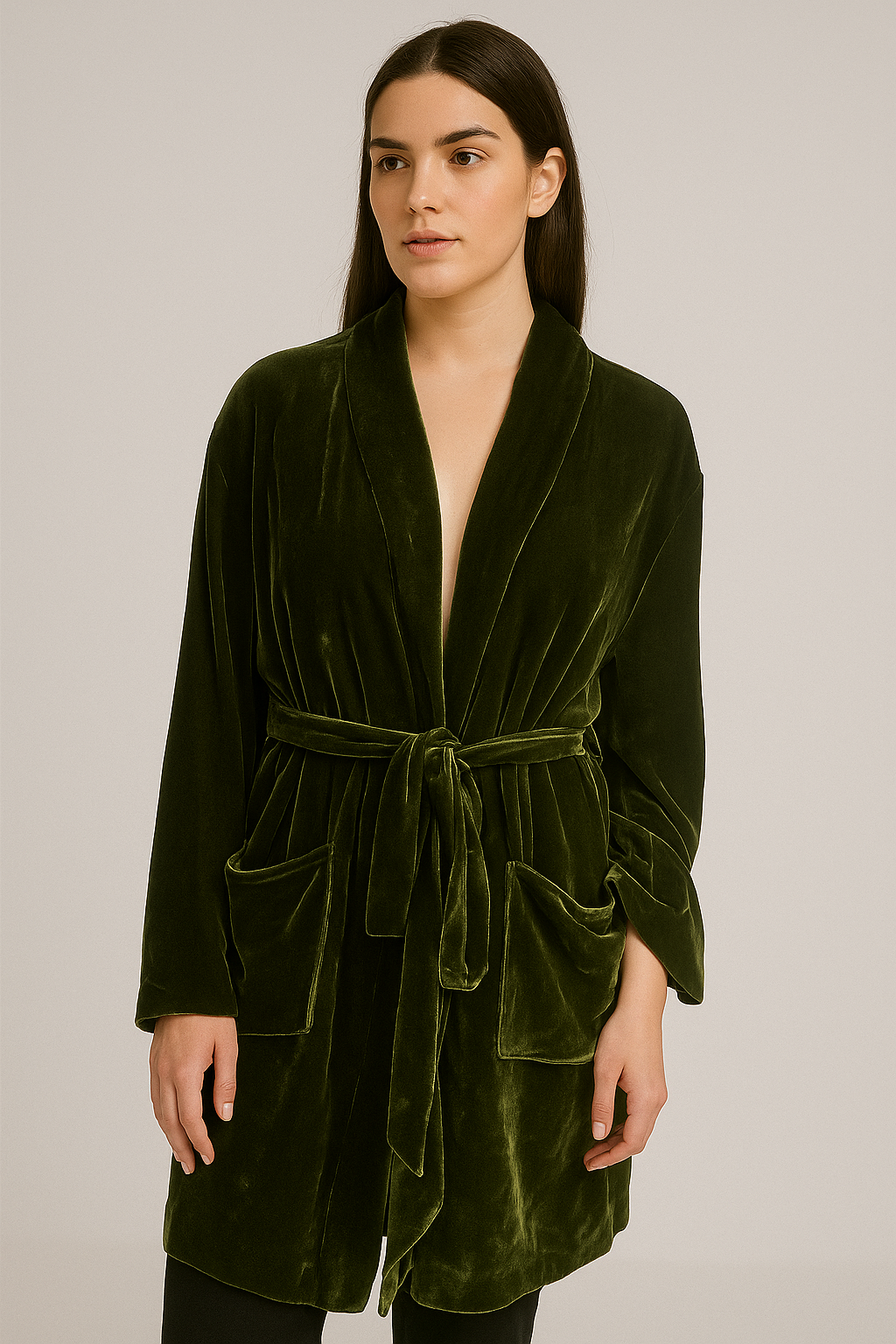 Flannel robe with belt and contrasting trim