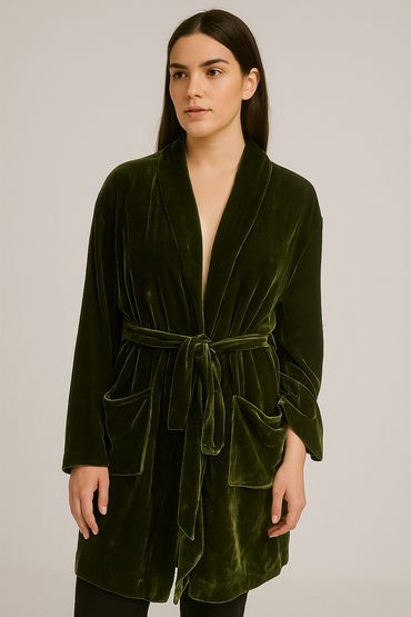 روب نسائي فلانيل بحزام خصر وحواف متباينة اللون 👘