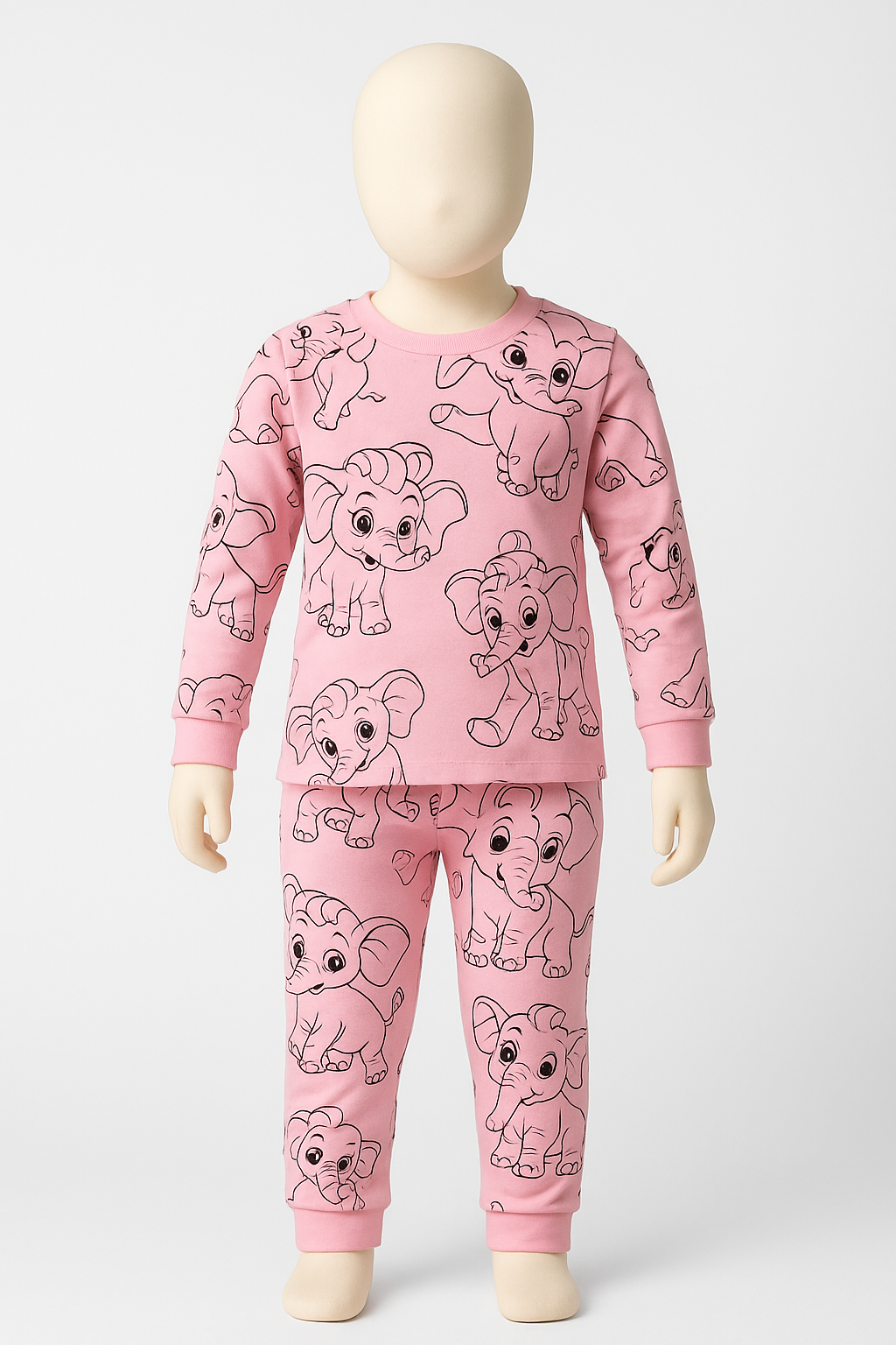 Newborn Baby Elephant Print Long Sleeve Knitted Top and Elastic Waist Pants 2 Piece Set