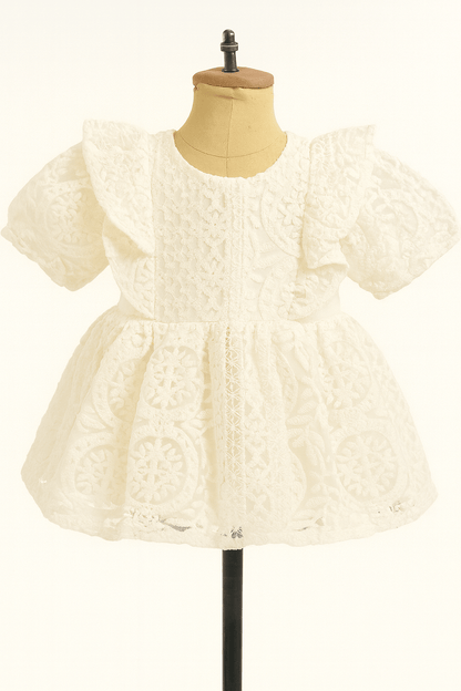 فستان بناتي دانتيل بيج – مقاس 6-9 شهور