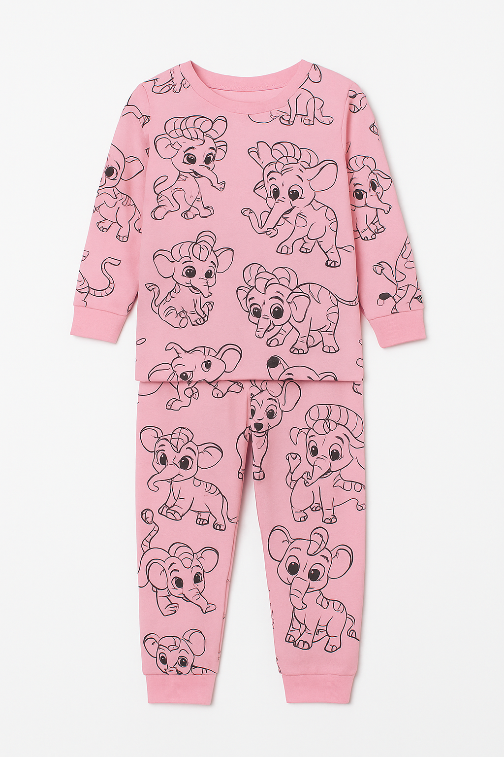 Newborn Baby Elephant Print Long Sleeve Knitted Top and Elastic Waist Pants 2 Piece Set