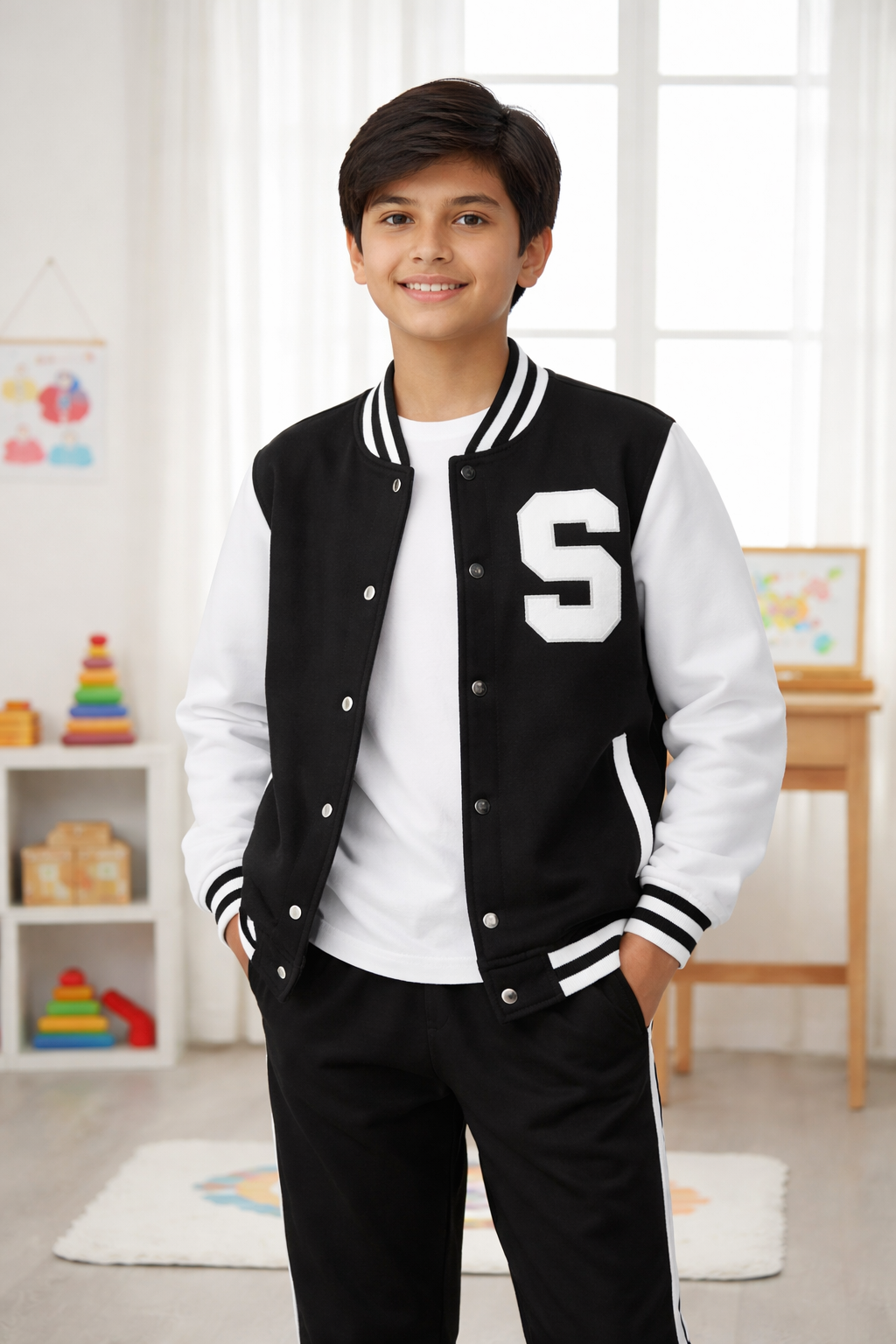 جاكيت رياضي SHEIN Explorewe للفتيات المراهقات مزين بخطوط ورقعة بدون تي شيرت