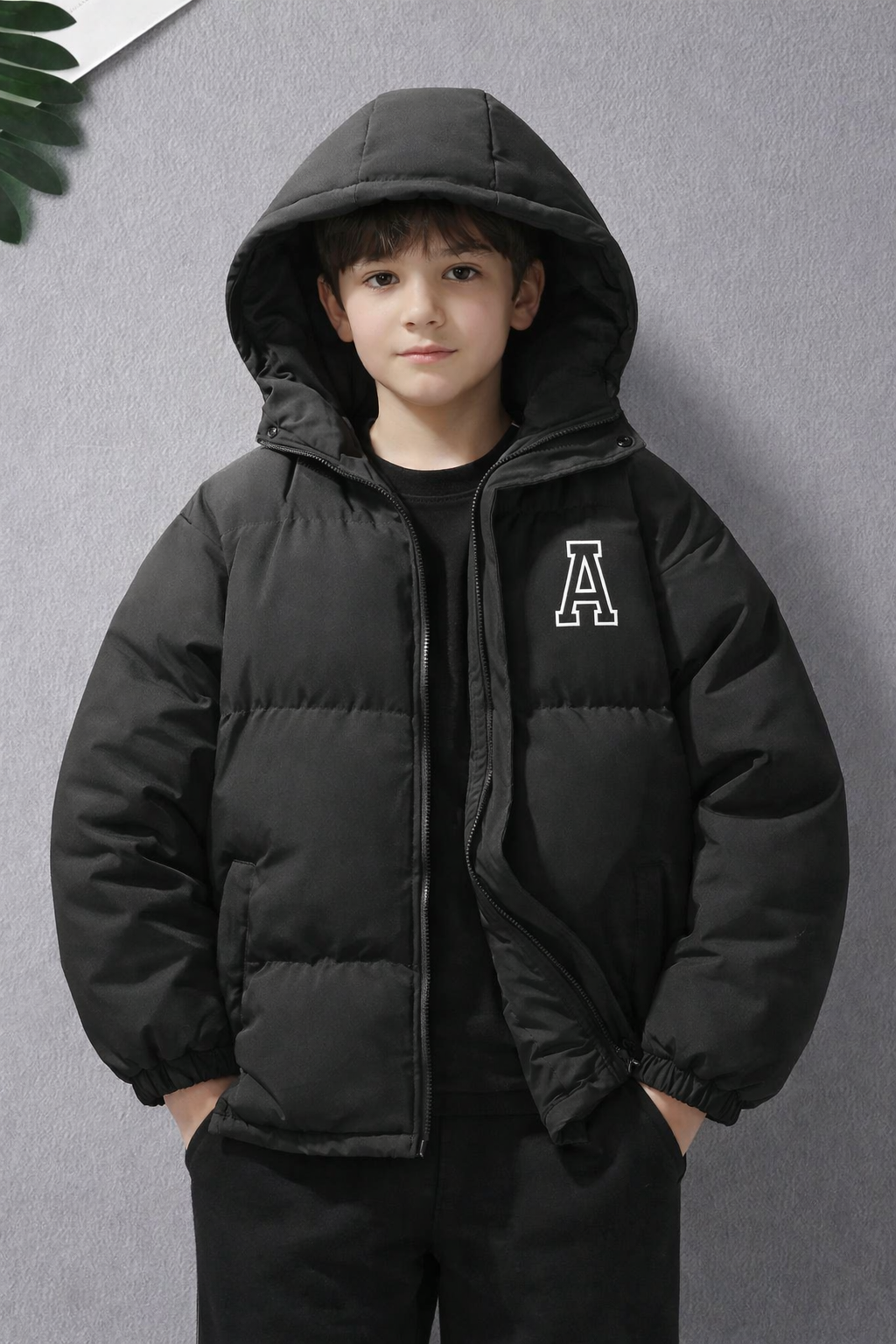 جاكيت ولادي شتوي كاجوال فضفاض بكابيشو (قطعة واحدة)