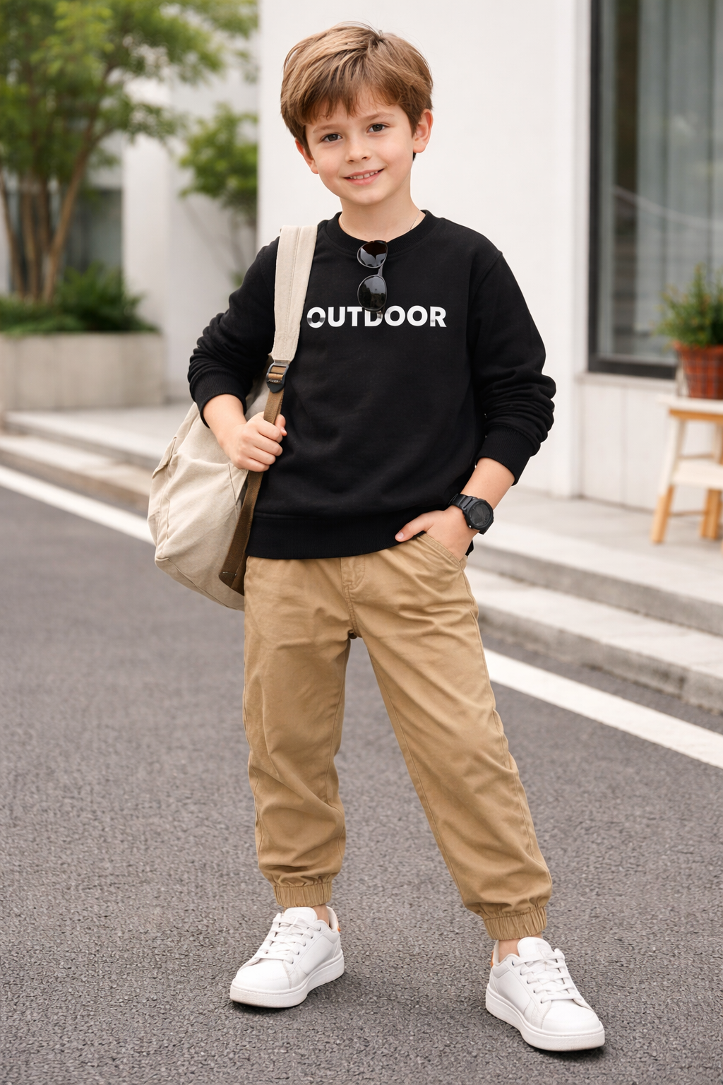 طقم سويت شيرت مزين بطبعة حروف مع بنطلون من يونغ بوي - شي إن