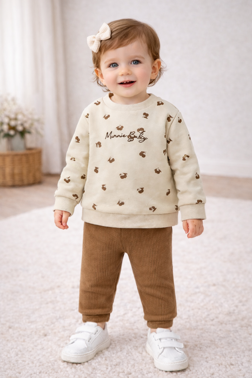 طقم بناتي: سويت شيرت بطبعة زهور وبنطلون ضيق من كوزي بيكسيز