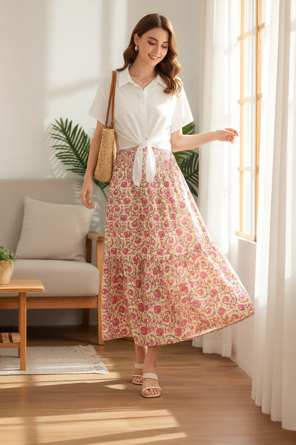 طقم من قطعتين من بلوزة بأكمام قصيرة وربطة أمامية من Breezaya