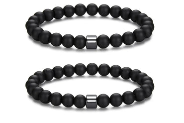 2قطعه من سوار مزدوج من خرز العقيق الأسود بتصميم بسيط وأنيق